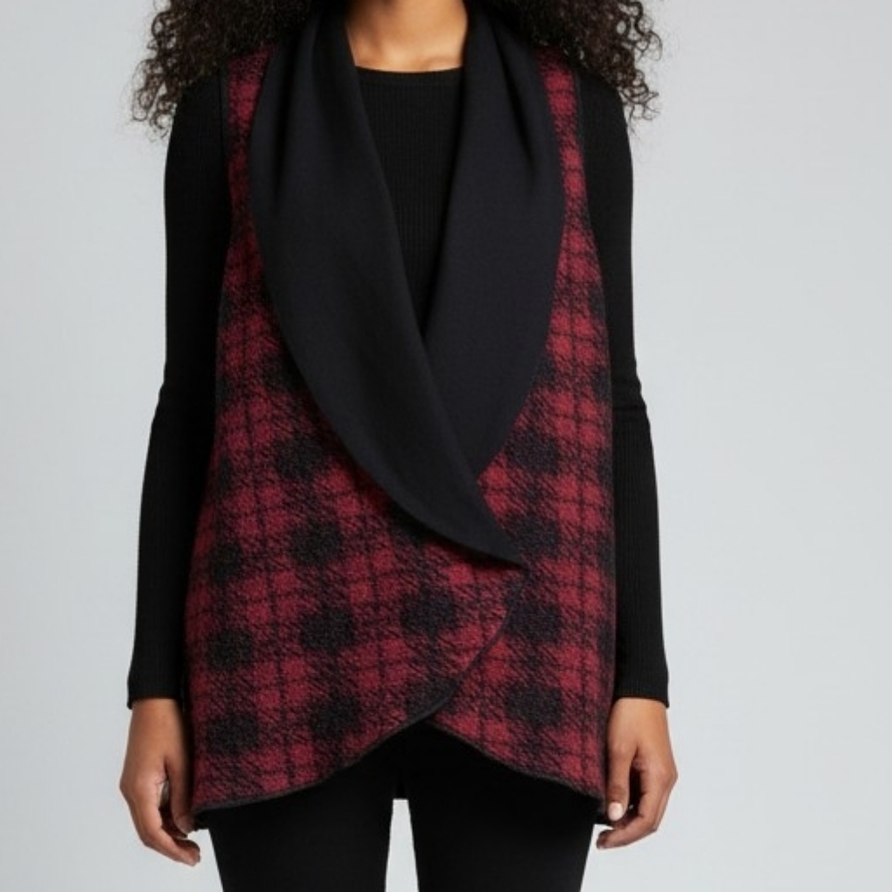 NEW! Reversible S Parsley & Sage Ruby and Black Plaid Draped Knit Vest 4224